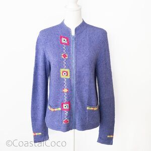 South Cotton Bolivia Zip Cardigan Jacket L Beads Eclectic Purple Artisan Vintage